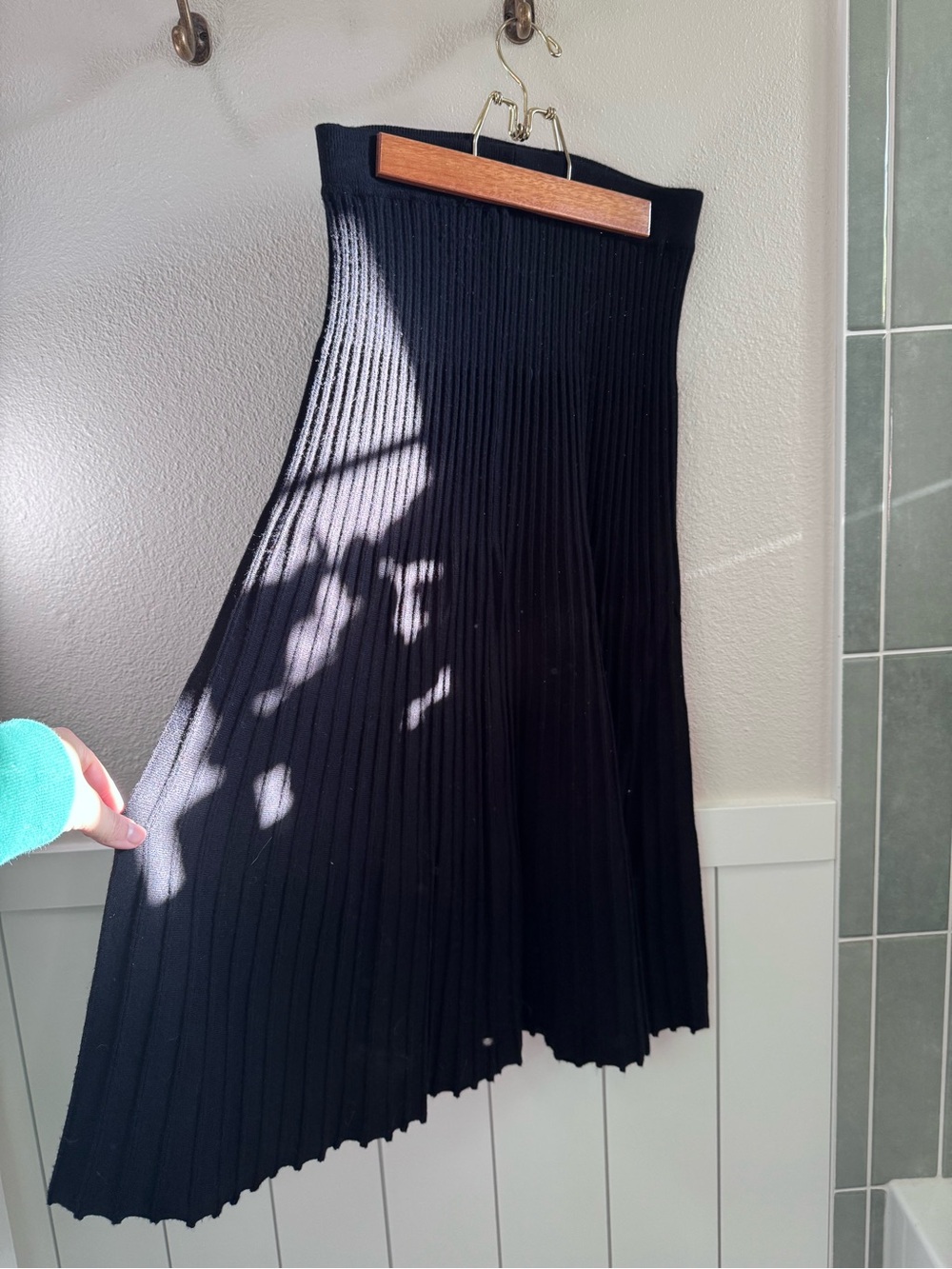 Black Ribbed Sweater Knit A-Line Midi Skirt